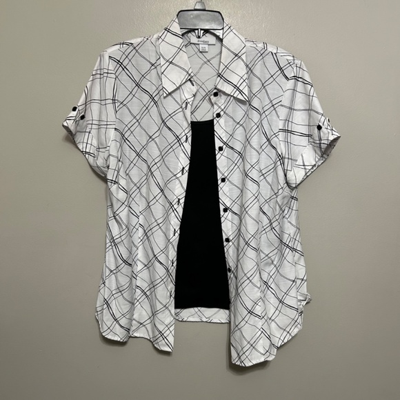 Dressbarn Womens Button Up Shirt 14/16 White Black Tank Top Shoulder Pads Casual - Picture 4 of 11